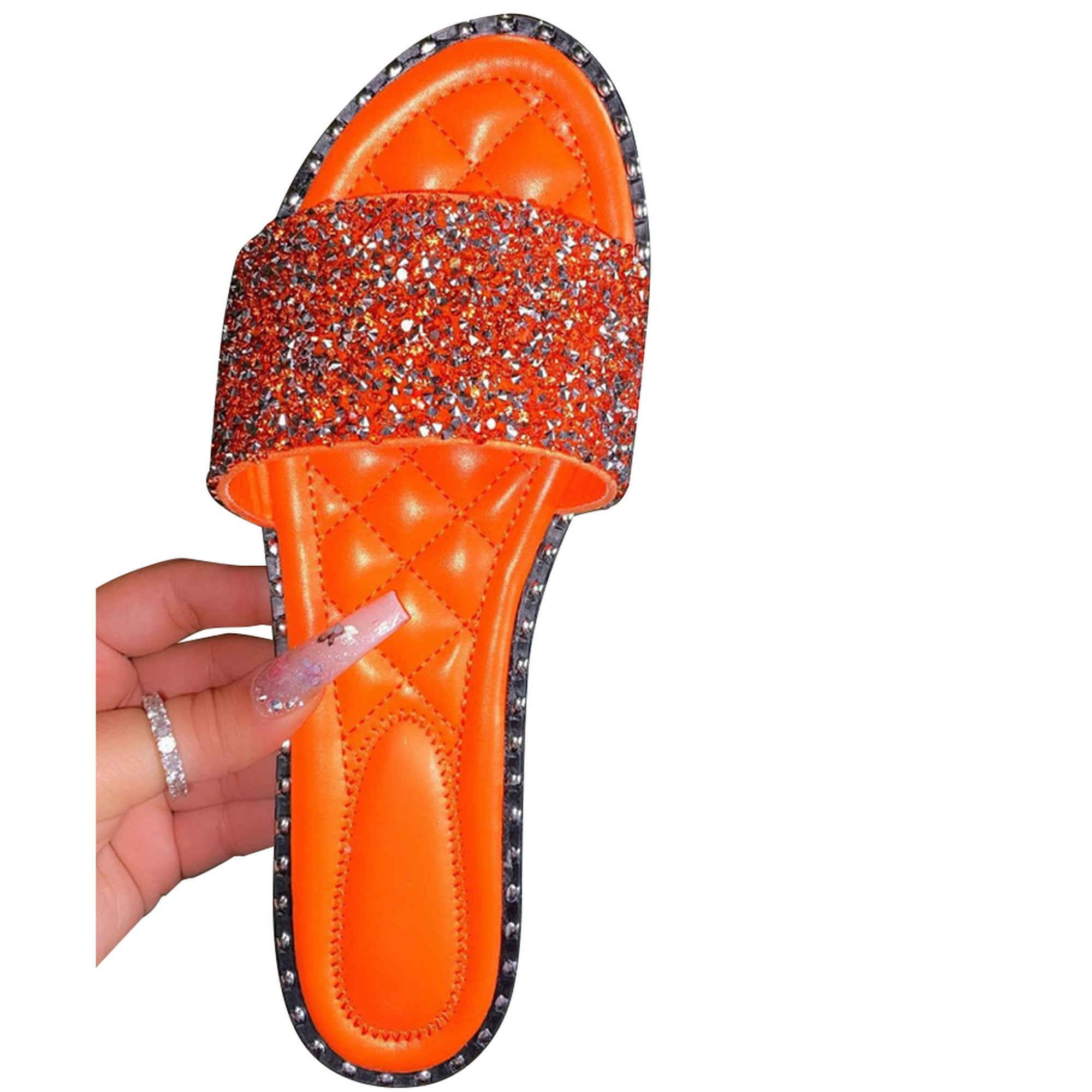 red sparkly flat sandals