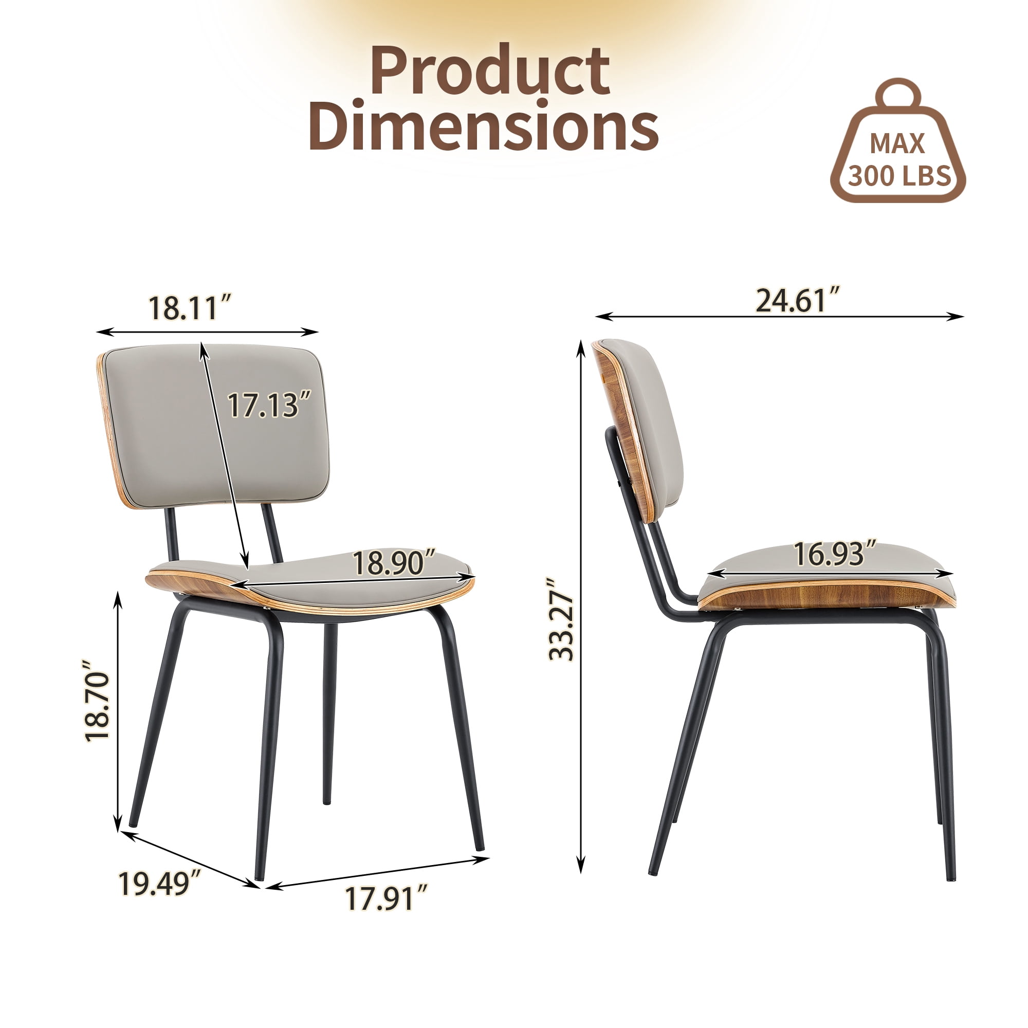 Leumius Dining Chairs Set of 4, Premium Faux Leather Upholstered Dining Room Chairs,High-Resilience Sponge Cushion,Sticker Craft Backrest,Metal Legs with Spray Coating Finish for Dining Room Gray