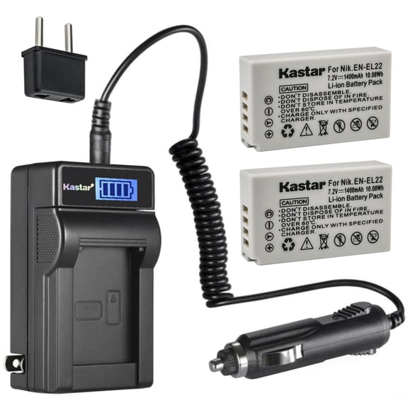 Kastar 2-Pack EN-EL22 Battery and LCD AC Charger Compatible with Nikon EN-EL22 ENEL22 Battery, Nikon MH-29 MH29 Charger, Nikon 1 J4, 1J4 Digital Camera, Nikon 1 S2, 1S2 Digital Camera
