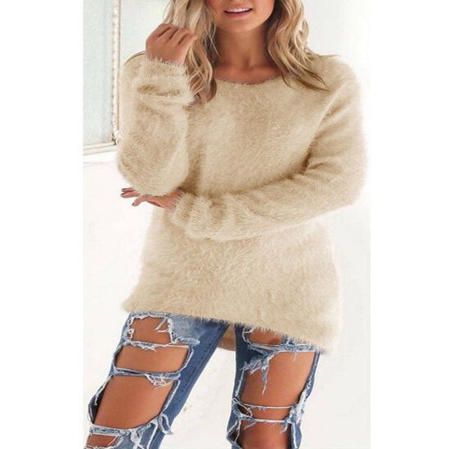 Chandail en Molleton Duveteux d'Hiver pour Femmes, Chandail Simple, Hauts, Blouse
