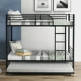 thumbnail image 2 of Bunkbed with Roll Out Trundle Bed Frame, Metal Bunk Bed Can Be Divided Into Two Twin Beds, Trundle Twin Bunk Bed with Ladders and Guardrails for Guest Room, Space Saving Bedroom Furniture - Black, K93, 2 of 10