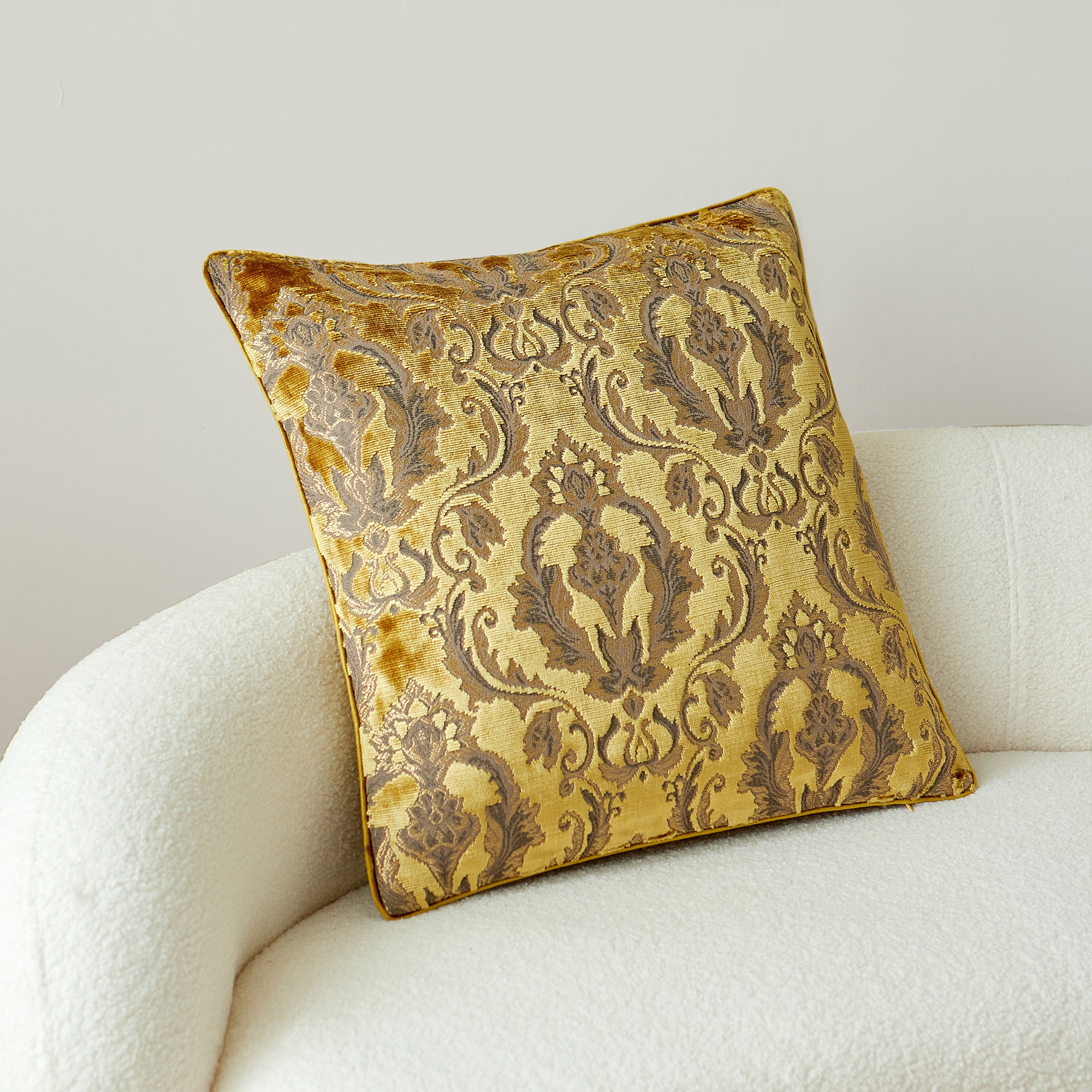 Damask Throw Pillow Covers Cases Soft Cut Velvet Design Pillow Cover Elegant Luxurious Gold Large Decorative Cushion Covers