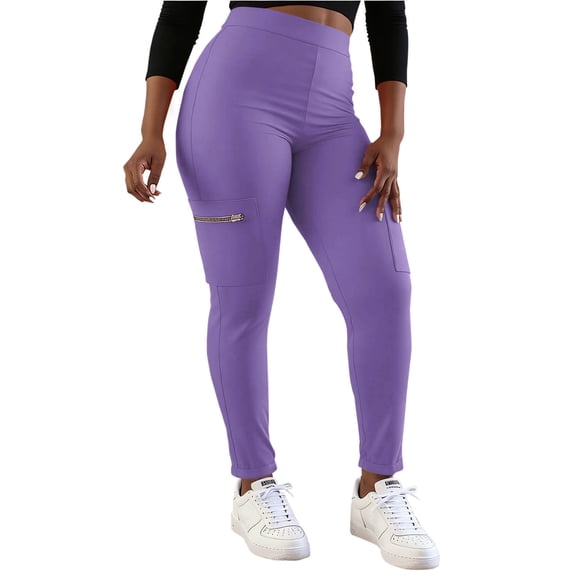 XFLWAM Womens Cargo Leggings High Waisted Tummy Control Leggings Stretchy Tight Fitting Yoga Pants with Zipper Pocket