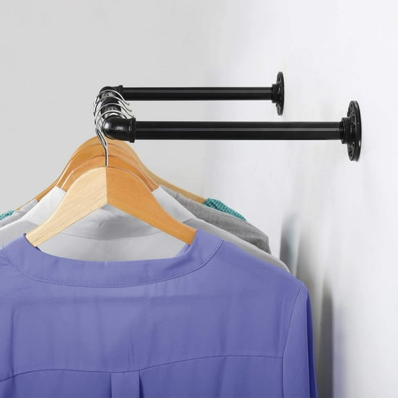 Oumilen Wall Mounted Clothes Rack with Hanging Rod, Metal, Black