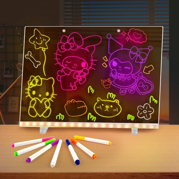 Amaopus LED Note Board with Colors, 13.7x10 inch Light Up Acrylic Message & Drawing Board | 4 Modes & 7 Colors Dry Erase Board with Stand & Hanging Chain | 7 Markers & Spray Bottle