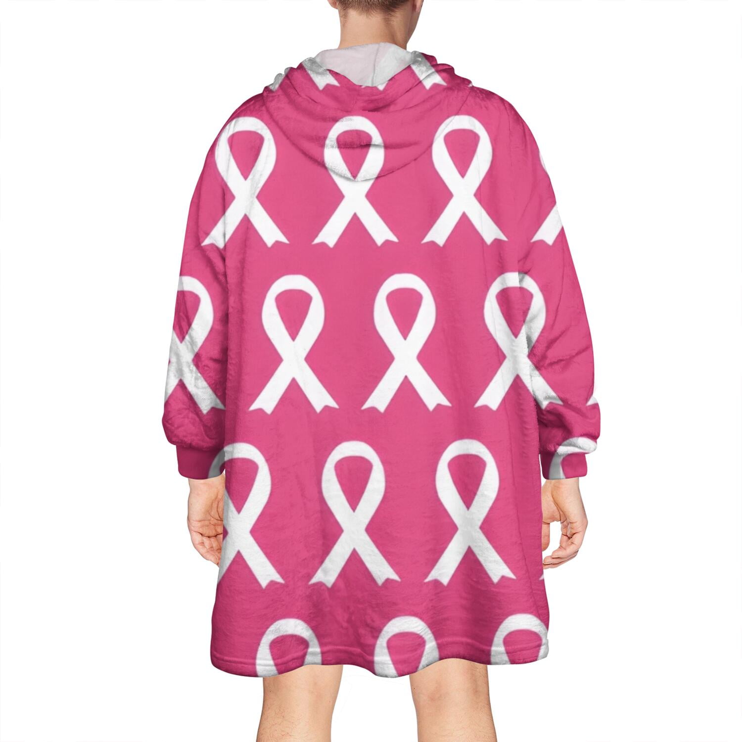 Wearable Oversized Blanket,Pink Breast Cancer Wearable Blanket Hoodie for Adults,Cozy Hooded Blankets with Super Pockets,Super Warm Fuzzy Pullover for Women & Men