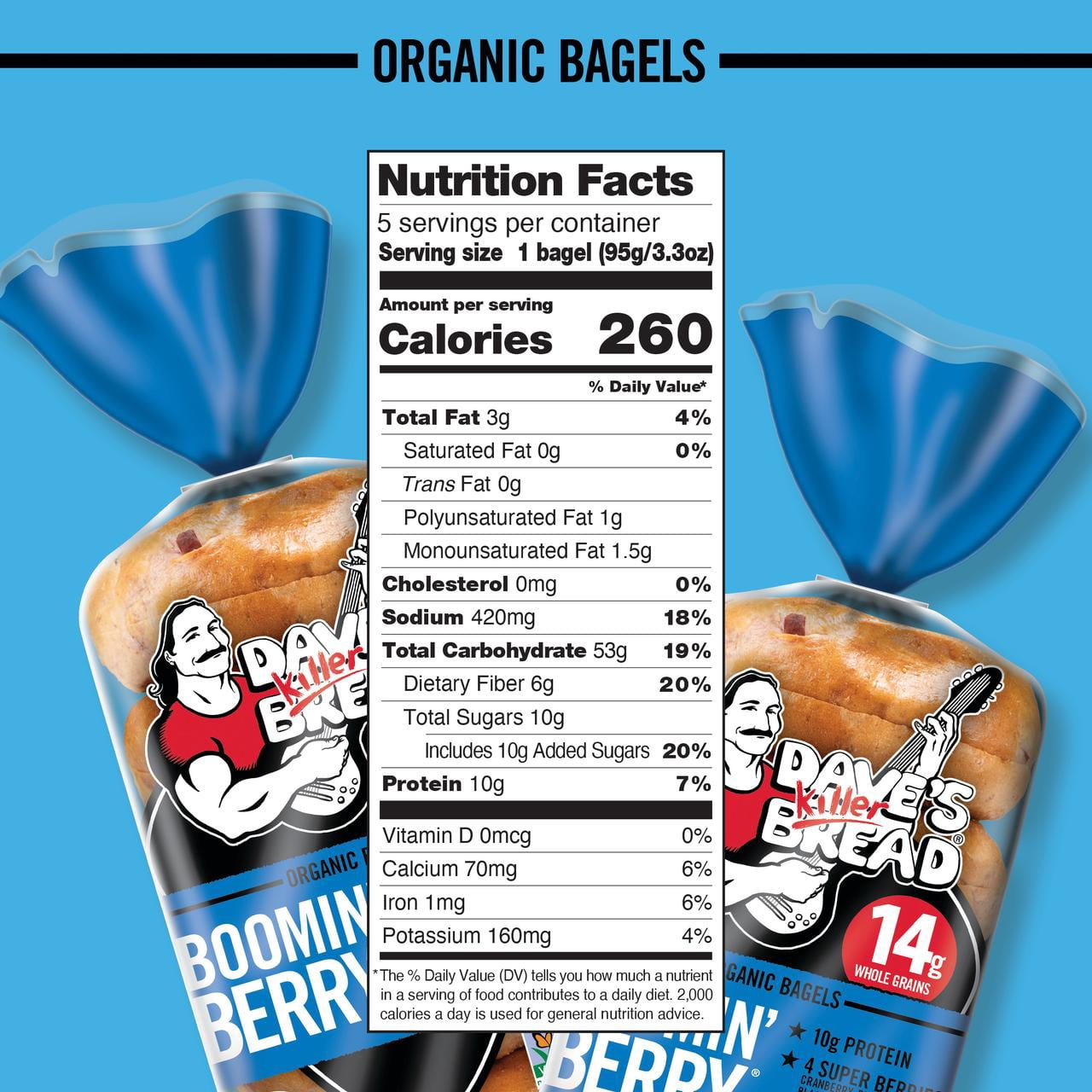 Dave's Killer, Bread Boomin' Berry Organic Bagels, 16.75 oz, 5 Ct, Shelf-Stable
