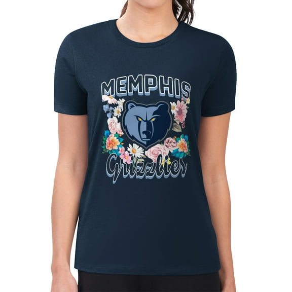 Women's G-III 4Her by Carl Banks Navy Memphis Grizzlies Super-Slim Fit Lightweight Flowers Team Logo Graphic T-Shirt