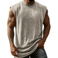 thumbnail image 2 of Solid Vintage Washed Crew Neck Muscle Tank Top Men Loose Wide Arm Cut Breathable Sleeveless Tee for Fitness Outdoor Casual Daily Looks Gray XXL, 2 of 5