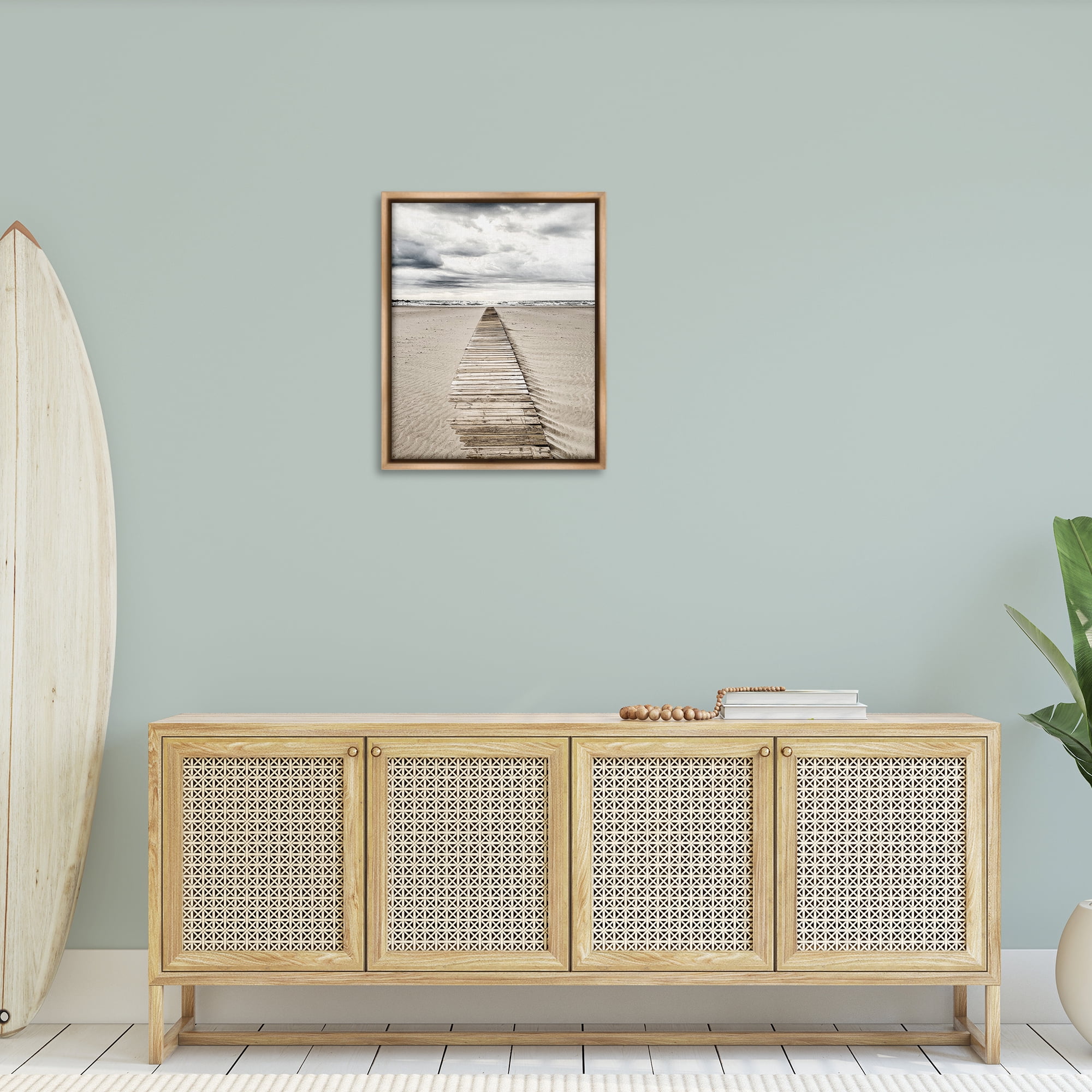 Stupell Industries Sand Covered Boardwalk Landscape Photography Brown Floater Framed Canvas Art Print Wall Art, 25 x 31