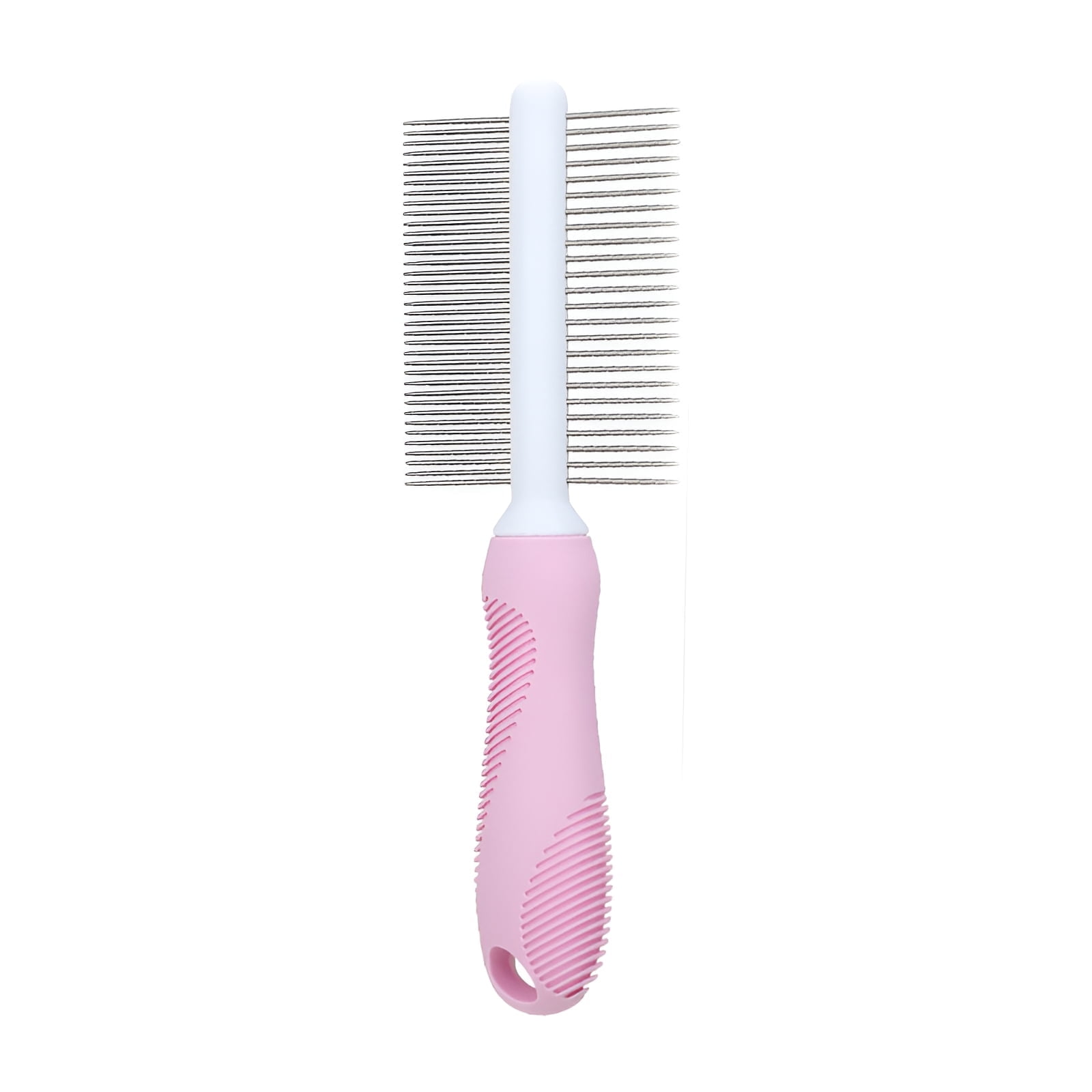 ACDANC Dual Sided Metal Dog Comb for Grooming, Pet Dematting Brush with Rounded Teeth, Ergonomic Hair Detangling Tool for Shedding Control and Daily Coat Care, Pink