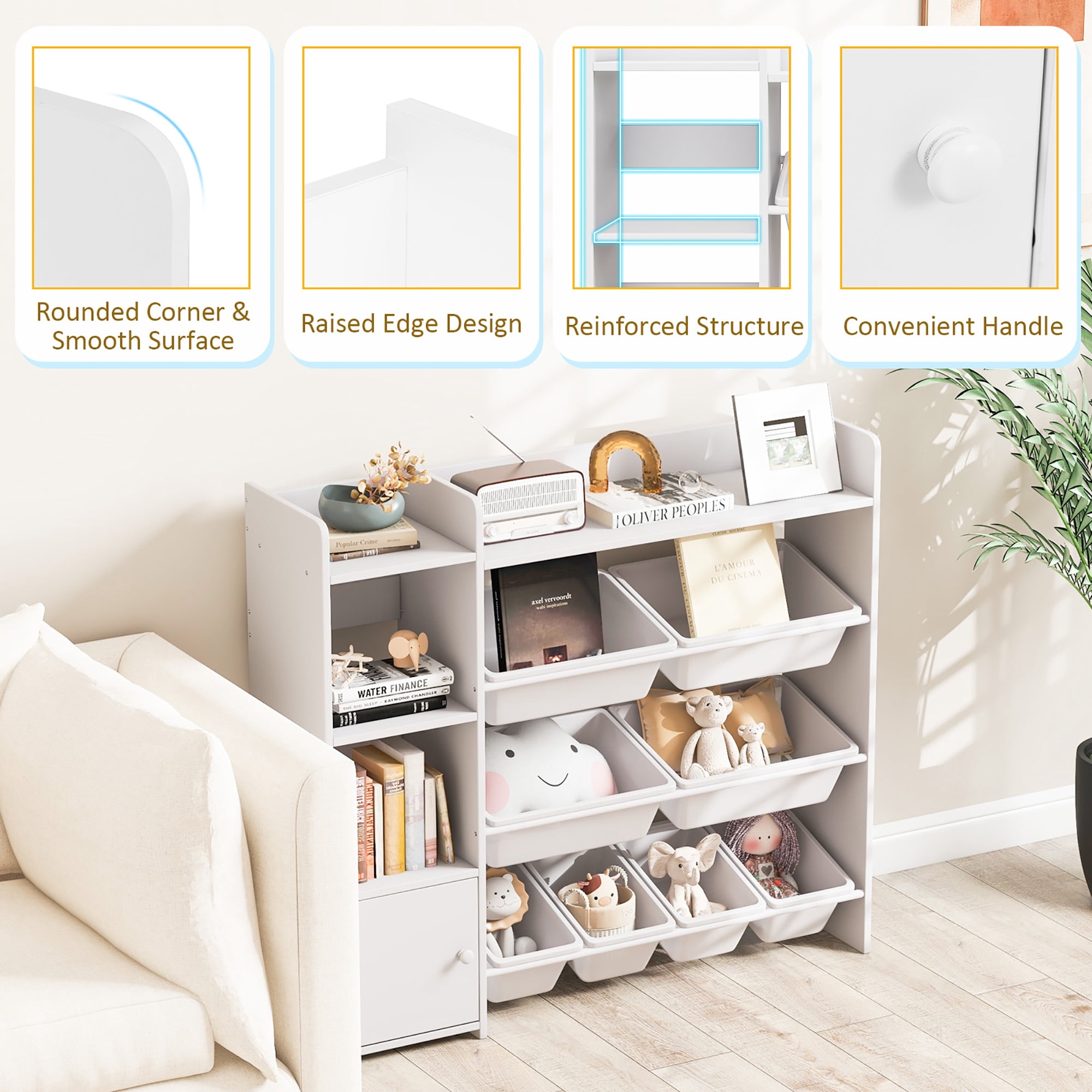 Gymax 4-Tier Kids Toy Storage Organizer Bookshelf w/ 8 Toy Organizer Bins Door