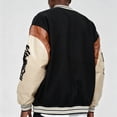 thumbnail image 2 of RAOENJADO Mens Varsity Bomber Jacket Baseball Letterman Coat Vintage PU Sleeves Streetswear Plus Size, 2 of 8