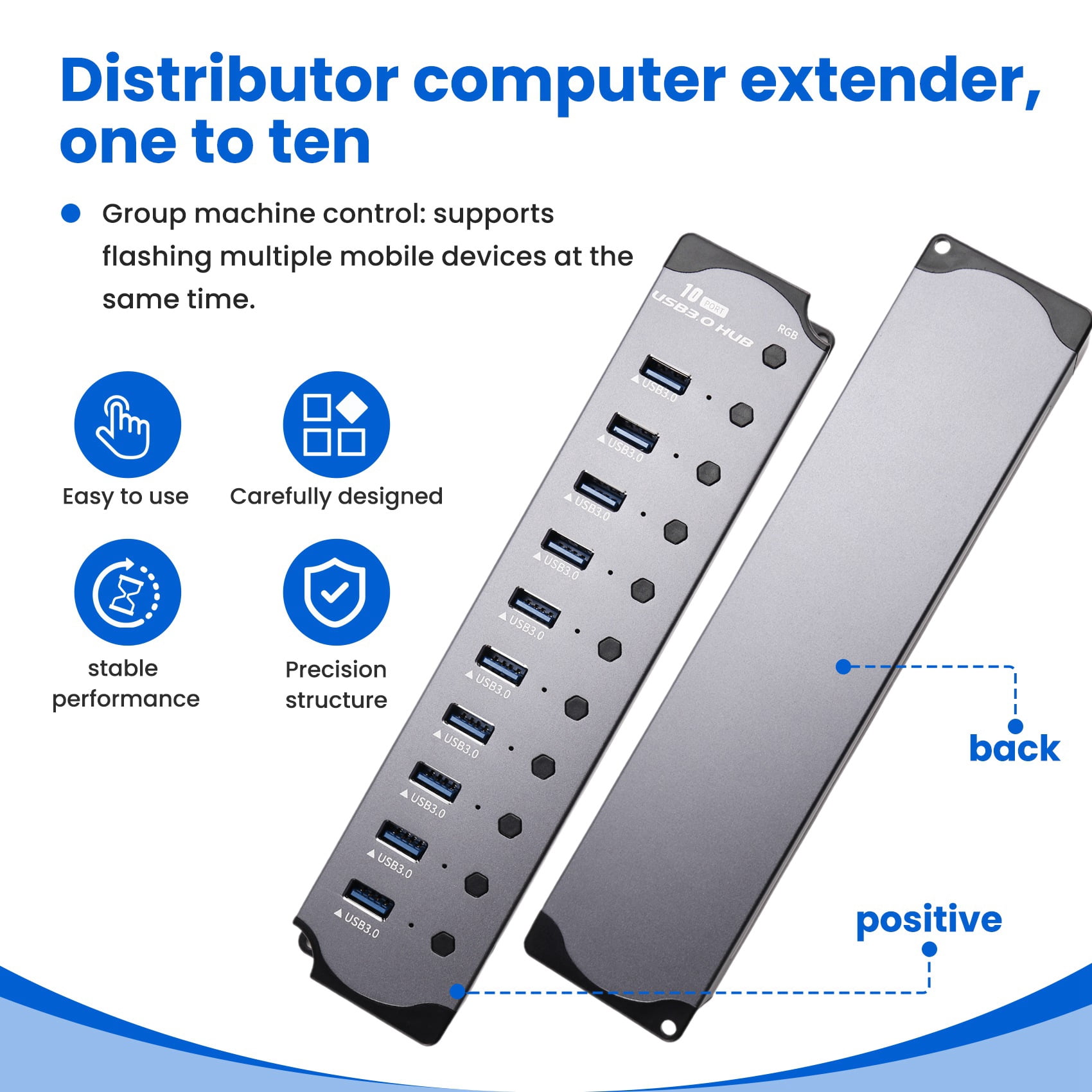 10 in 1 Powered USB HUB 10 Ports USB Adapter USB Splitter USB 3.0 Interface Individual Switch RGB E-Marker Heat Design,1 x 10 in 1 Powered USB HUB,Photo Color