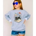 thumbnail image 3 of Black Cat Book Lover Sweatshirt for Adults & Kids Whimsical Floral Bookworm Sweater for Reader Gray Sweatshirt Youth Medium, 3 of 5