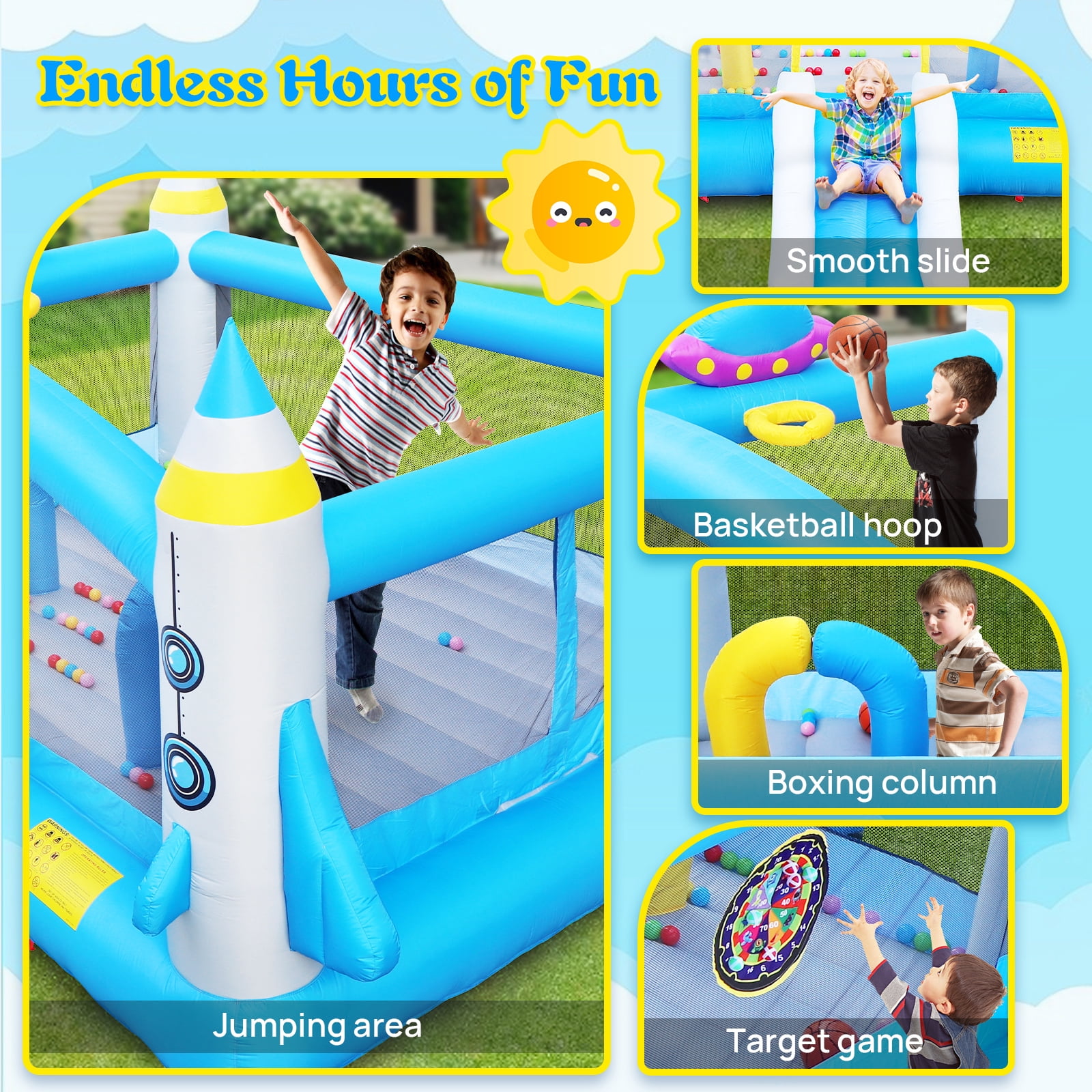 Multifunctional Jump 'n Slide Inflatable Bouncer for Kids, Complete Set with ETL Blower, 198" x 180" x 96" Indoor Outdoor Bounce House for Backyard Family Play