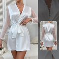 thumbnail image 7 of JAJAHO Women Lace Silk Satin Robe Mesh Sheer Long Sleeve Bathrobe V Neck Tie Waist Sleepwear Wedding Robes Stylish Home Clothes, 7 of 7