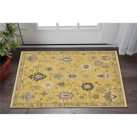 HomeRoots 575349 3 x 5 ft. Oriental Rectangle Area Rug with Fringe, Yellow, Ivory & Gray