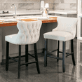 thumbnail image 2 of Tcbosik 2 Pack Counter Height Stools with Button Tufted Design, Upholstered Velvet Bar Stool with Wood Legs, Modern Bar Chair with Nailhead Trim for Dining Room, Kitchen Island, Beige, 2 of 11