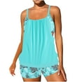 thumbnail image 1 of Swimsuit for Women, Plus Size Conservative Lace Stitching Split Set with Matching Top and Swim Trunks, Light Blue, L, 1 of 5
