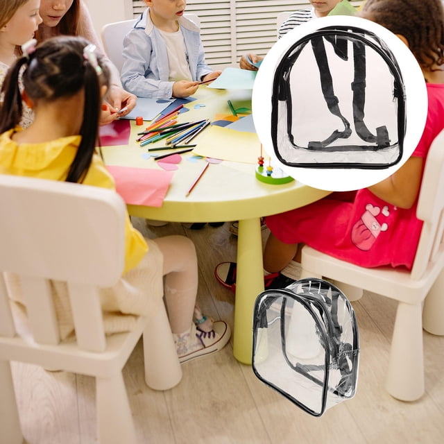 GETAJGHSD 31Pcs Clear Pvc Backpack for Men School Travel Transparent Design Square Black Visibility Inside Security