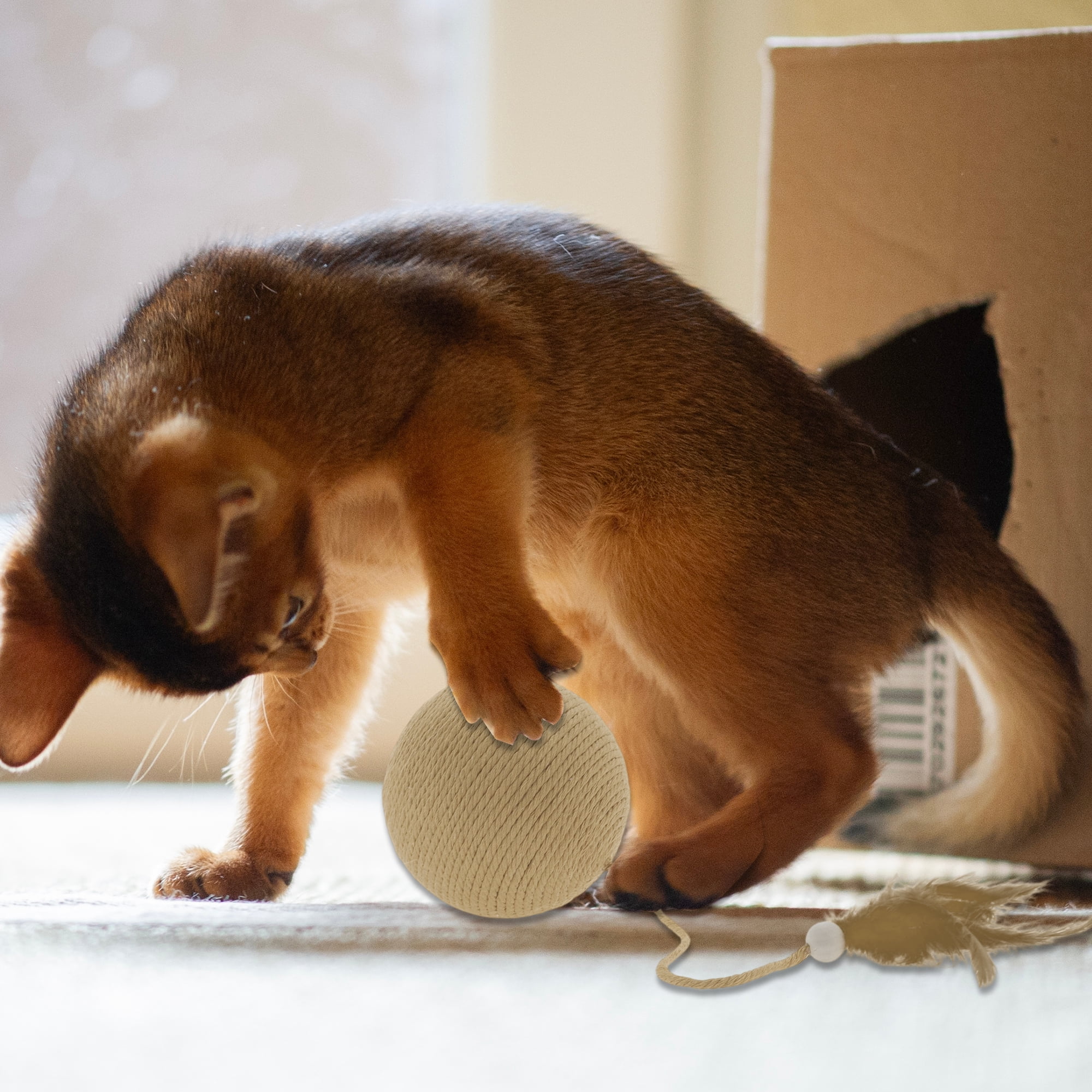 Unique Bargains Cat Playing Balls with Bell Inside Khaki