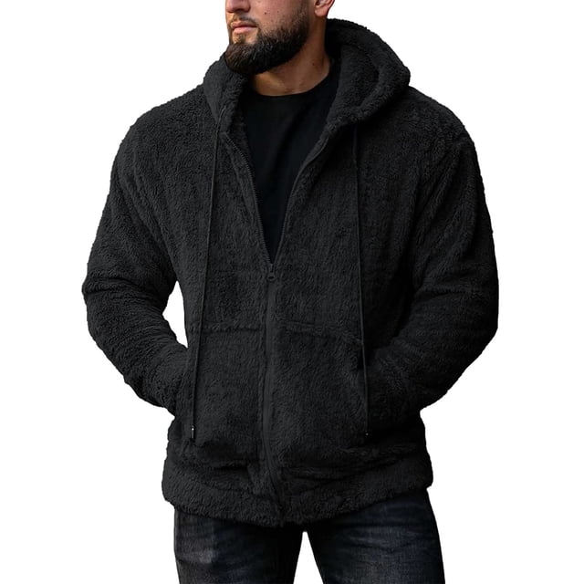 Fashnice Mens Sweatshirt With Pockets Outwear Drawstring Hoodies Regular Fit Winter Warm Jacket Black M