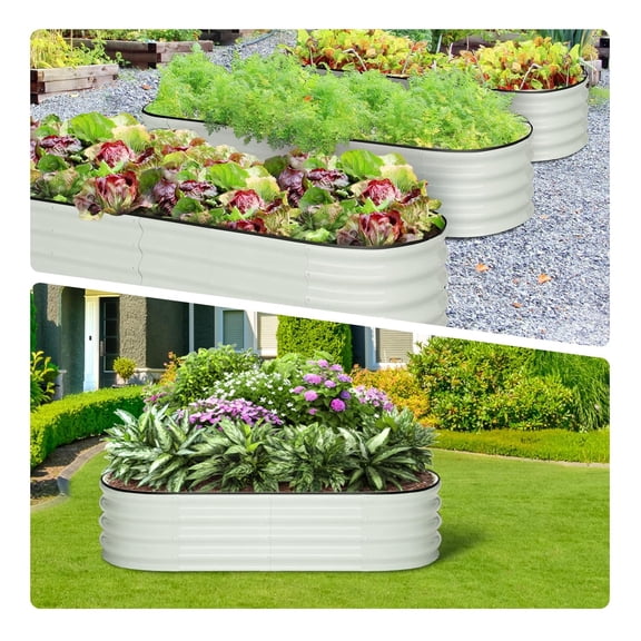 Kojooin Oval Galvanized Raised Garden Bed Set – 2 Pcs 4.5x2x1ft Metal Planters with Open Base, Outdoor Raised Beds for Vegetables, Flowers, Easy Assembly