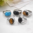 thumbnail image 3 of PAMTIER Men's Stainless Steel Unique Classic Oval Cut Geometric Ellipse Smooth Synthetic Turquoise Gemstone Biker Ring Statement Band Size 8, 3 of 5