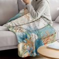 thumbnail image 3 of Teal Brown Beach Coastal Blanket Soft Cozy Warm Throw Blanket for Couch, Plush Fuzzy Flannel Fleece Blankets for Sofa, Summer Nautical Coral Shell Botanical Vintage Bed Blankets for Men, 50"x60", 3 of 9