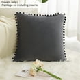 thumbnail image 3 of PiccoCasa Velvet Pillow Cover with Pompoms for Sofa Bed 1PCS Dark Gray 18x18Inch, 3 of 8