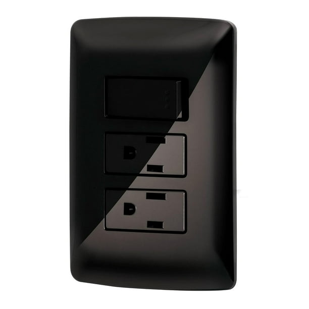Placa armada 2 contactos e interruptor,negro, línea Italiana Volteck Volteck PA-APCO-I3N