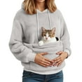 thumbnail image 4 of NMMUED Cat Pocket Hoodie Fleece Hoodie Women Hoodie with Dog Pouch Winter Tops for Women Pet Carrier Sweatshirt Fuzzy Hoodie Pet Hoodie Carrier Light Gray L, 4 of 6