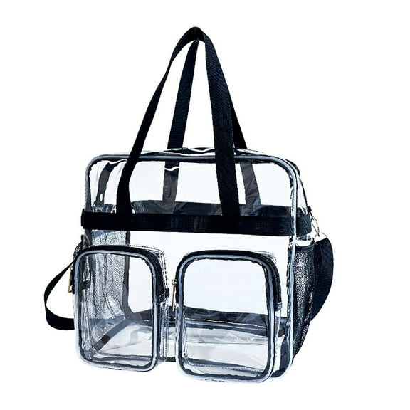 Large Transparent Cosmetic Bag Travel Makeup Organizer With Black Border Zipper Closure For Toiletries Stationery Storage Duffle Gym Beach