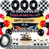 Race Car Birthday Party Supplies Decorations with 24 Latex Balloons, Happy Birthday Backdrop Cloth, Tyre Swim Ring, Inner Tube Foil Balloons, Checkered Foil Balloons, Cake Toppers, Racing Cars Party S