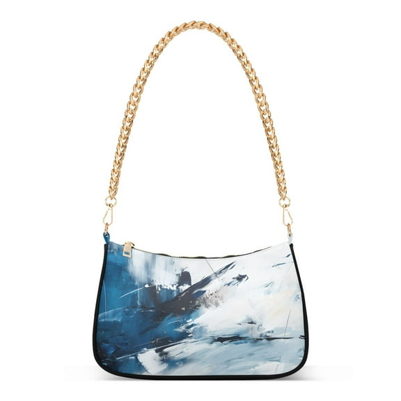 Womens Chain Shoulder Bag Abstract Blue Classic Tote Handbags Fashion Clutch Hobo Purse with Zipper for Travel Casual