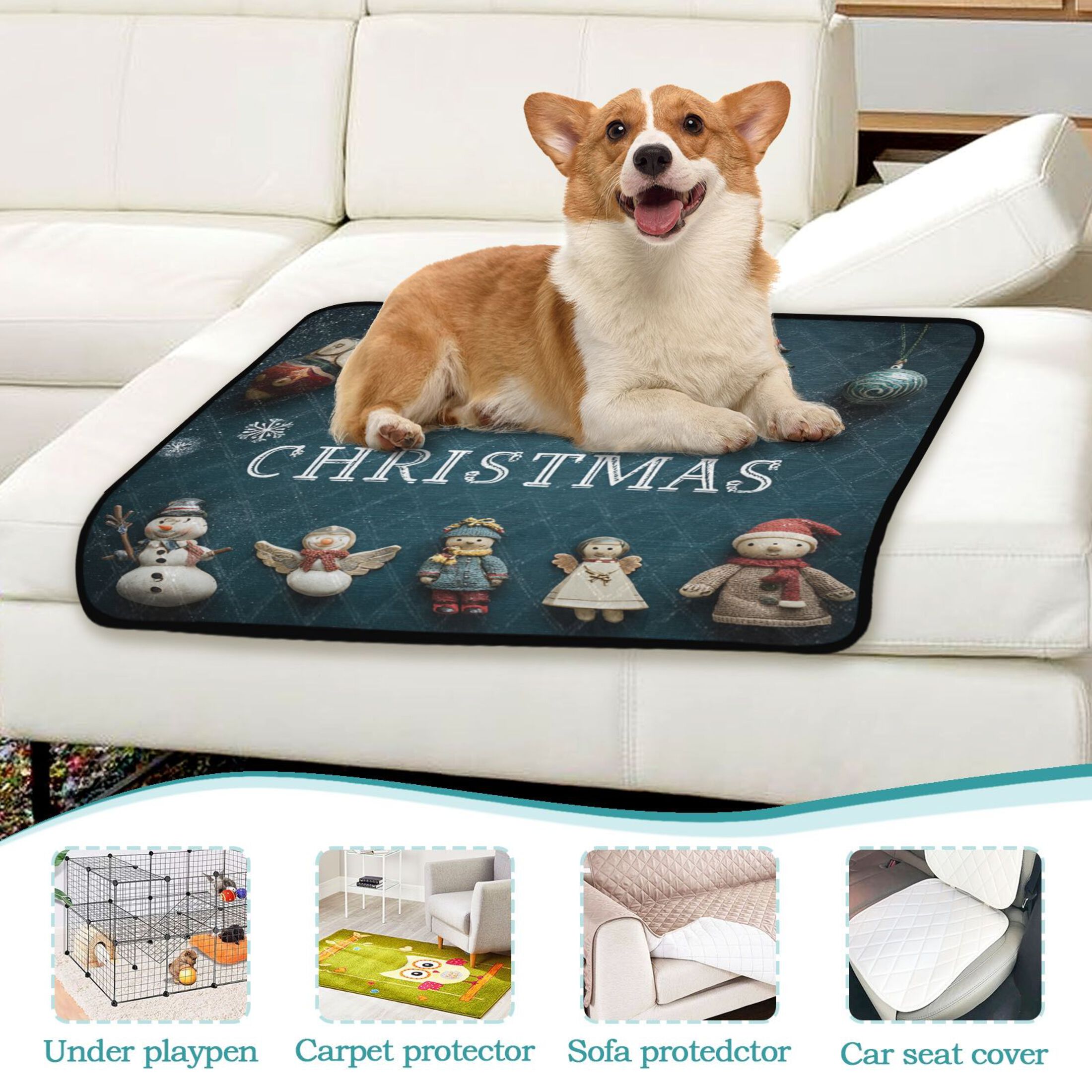 IAUYY Washable Pee Pads for Dogs Smallx3 Absorbent and Leak-Proof Non-Slip Reusable Puppy Pee Pads for Dogs Applicable to Playpen Potty Crate Christmas Scene