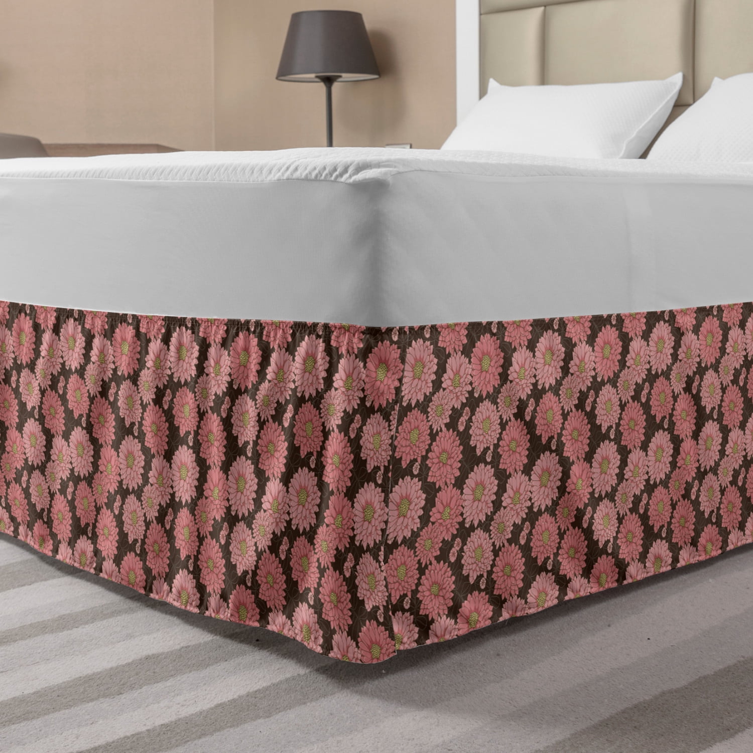 Floral Bed Skirt, Top View Illustration of Blossoming Chrysanthemums
