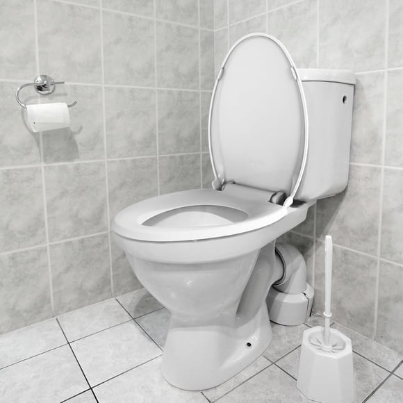 Toilet seat con stable shift-free design, quick-detach para easy installation, durable thick polypropylene, y 300kg+ support