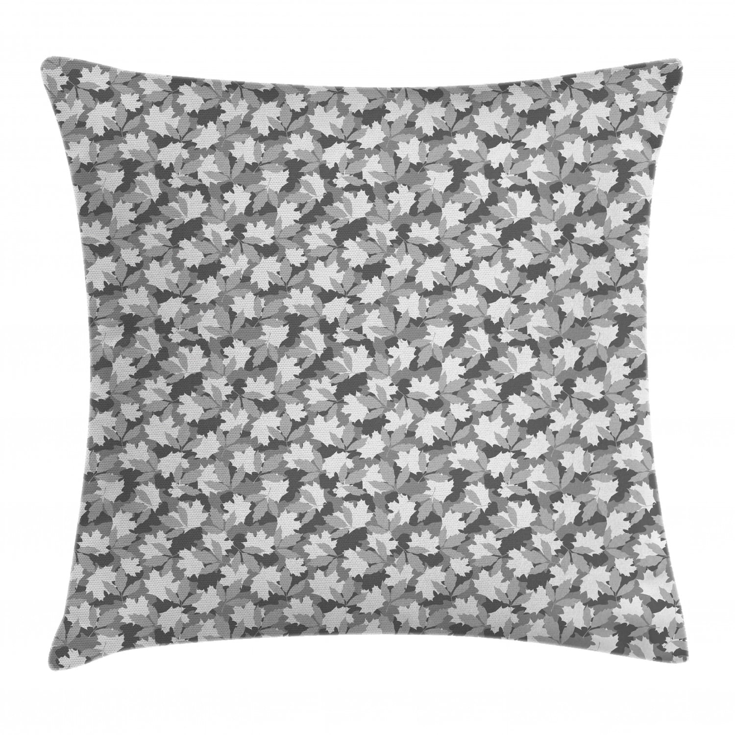 Black and Grey Throw Pillow Cushion Cover, Foliage Camouflage Layout in
