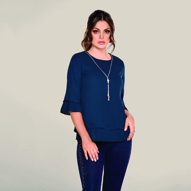 524-05 Blusa dama casual mangas campana azul marino Cklass 524-05