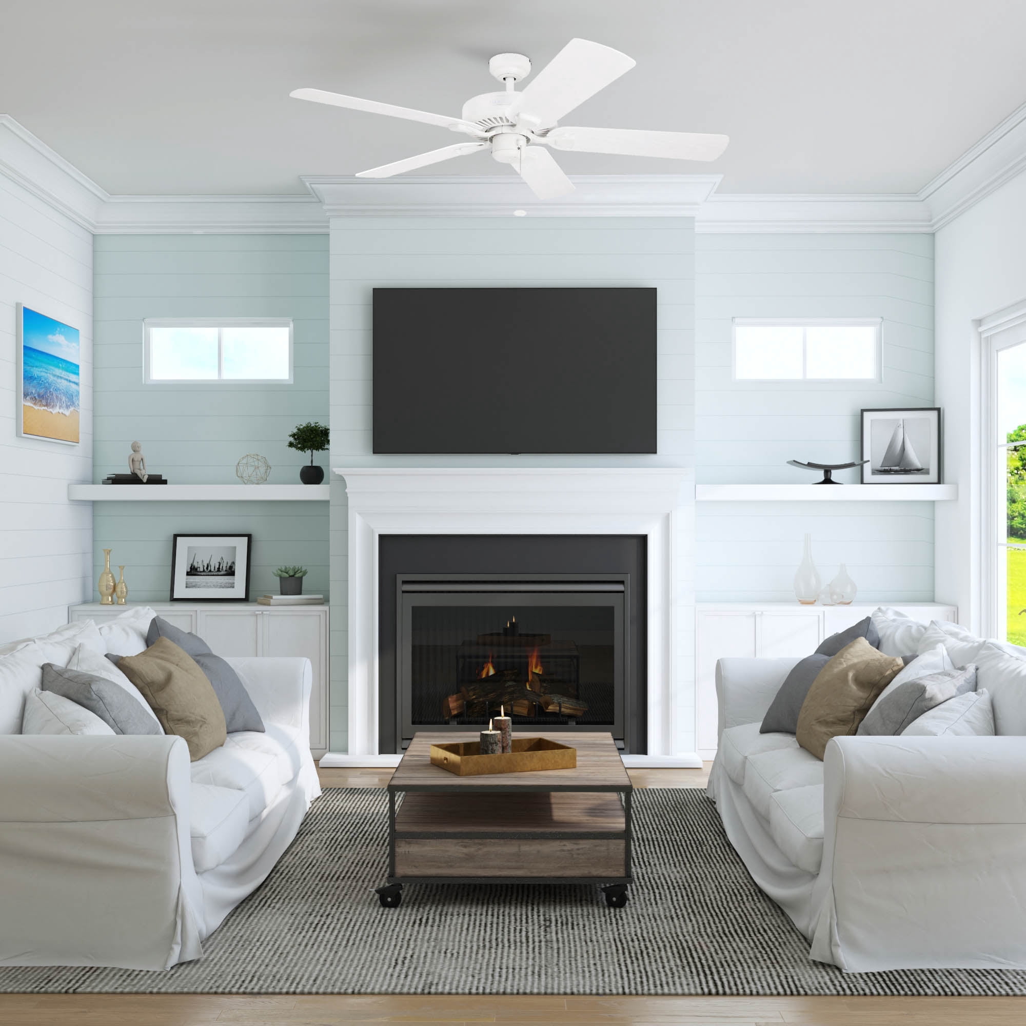 Honeywell Belmar 52" White Indoor/Outdoor Ceiling Fan with 5 Blades, Pull Chains & Reverse Airflow