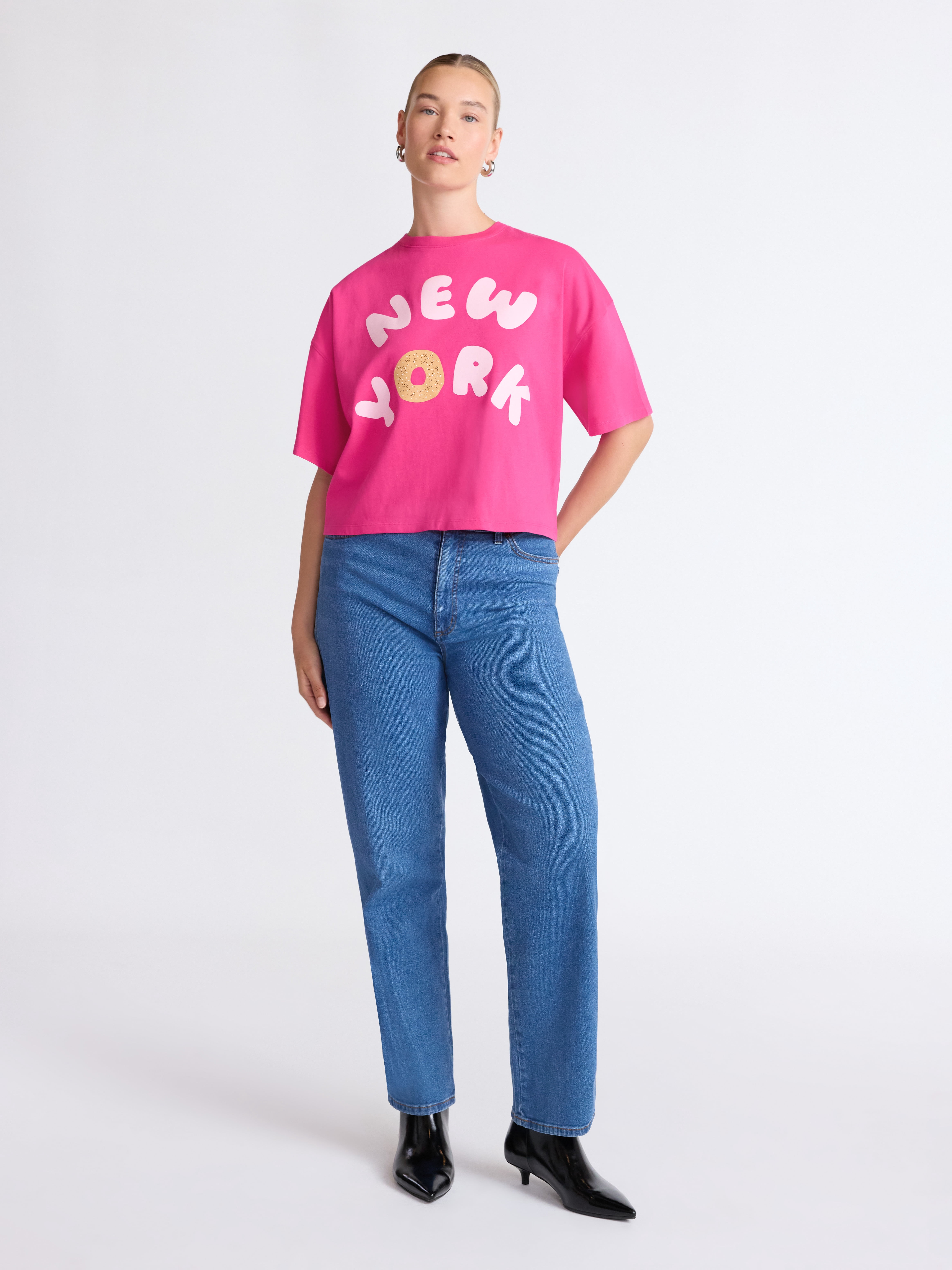 Scoop Women’s and Women’s Plus Cotton Cropped New York Graphic Tee, Sizes XS-4X