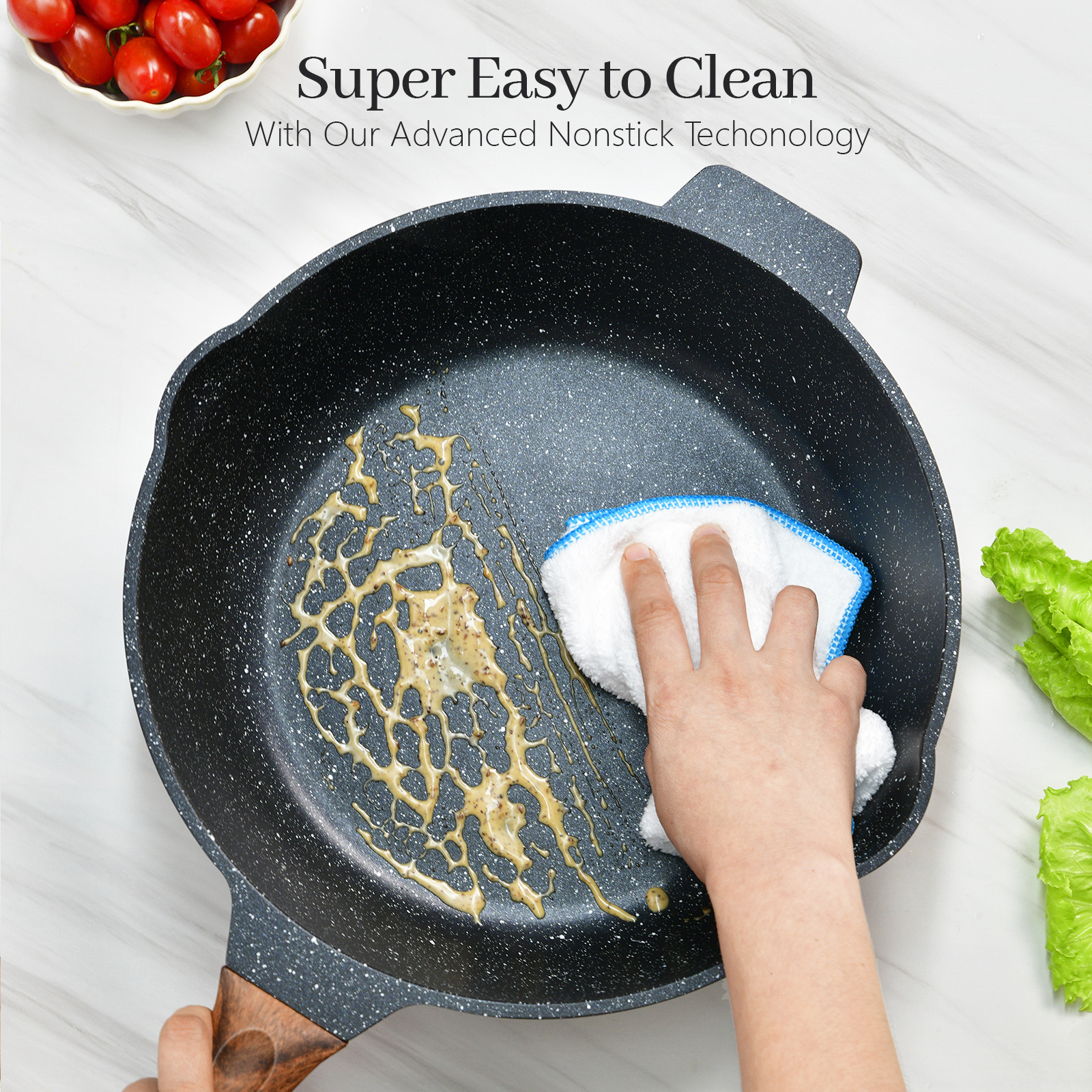 Deep Frying Pan Non stick with Lid, Clatine Nonstick Deep Skillet with Lid
