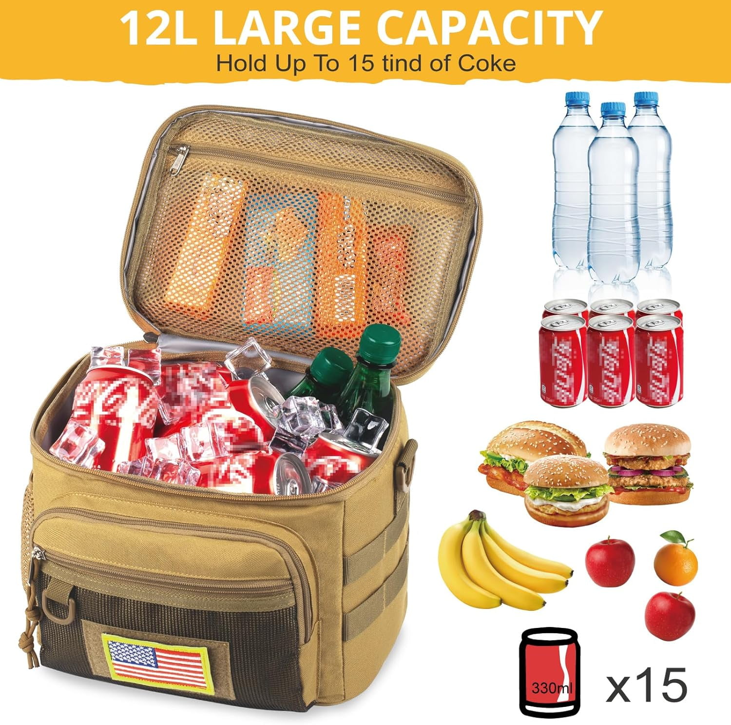 Reusable Lunch Bag for Men/Women - Insulated Lunch Box Leakproof Lunch Pail Freezable with Adjustable Shoulder Strap,Lunch Cooler Bag for Work Office Picnic Beach，Brown