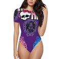 thumbnail image 1 of Rocae Monstre Haut pour une Pièce Col Rond Manches Courtes Justaucorps pour Femmes Justaucorps Basique Décontracté Combinaison Quotidienne T-Shirts-TG, 1 of 7