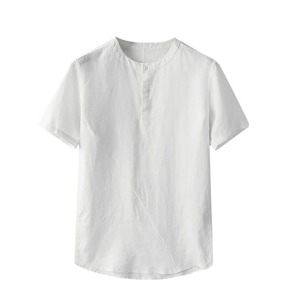 XuJwPNcy Mens Shirts Casual Cotton Linen Short Sleeve Solid Color T-Shirt Summer Lightweight Beach Vacation Clothes Tops