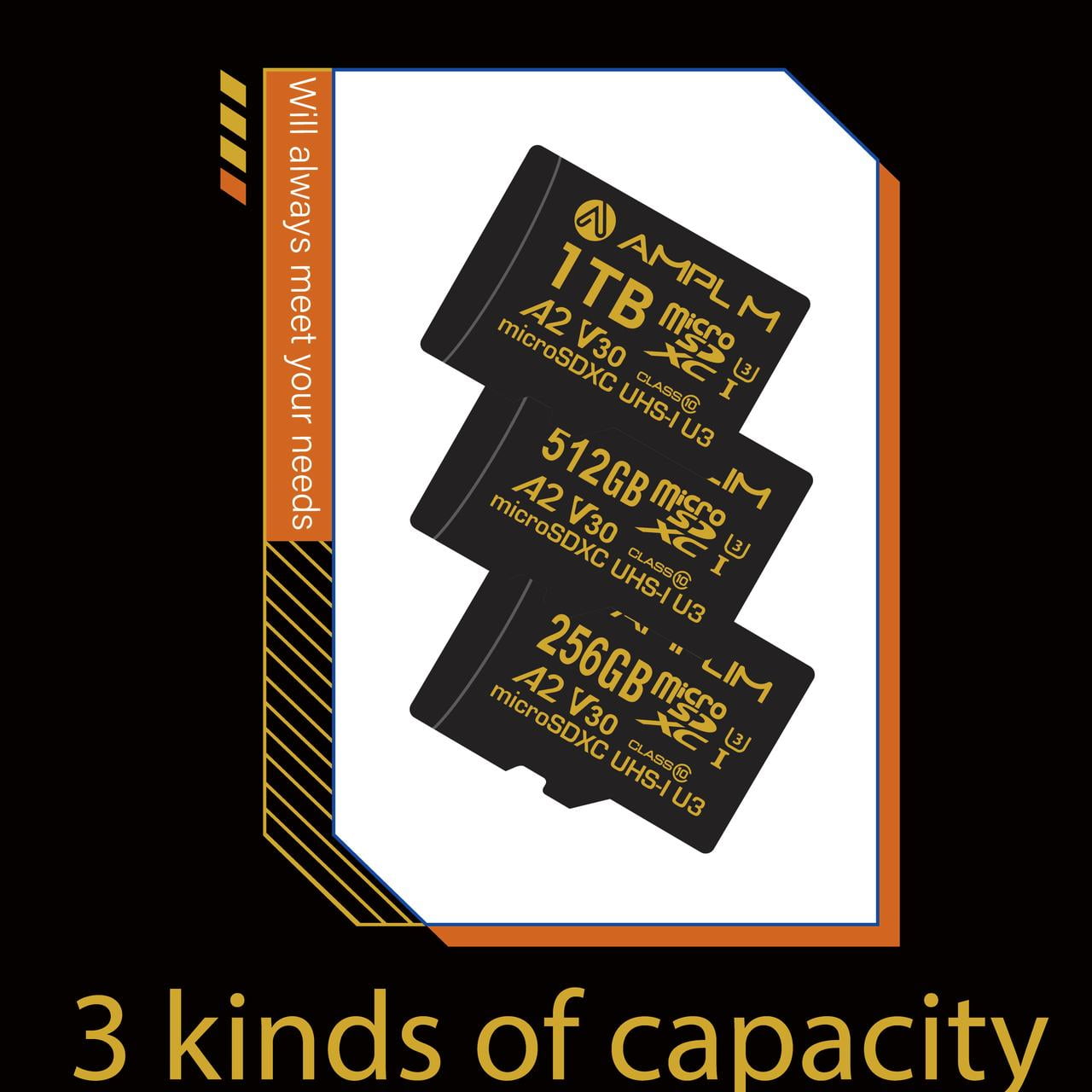 Amplim 1TB Micro SD Card - High Speed MicroSD for Camera, MicroSDXC Memory Card for Switch, Mini SDXC with Adapter, A2 U3 Class 10 for GoPro, Phone, Tablet Video