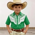 thumbnail image 2 of WAYUTE Denim Short Sleeve Shirt for Kids Boys Printed Western Style Top with Button Front Loose Cute Casual Outdoor, 2 of 4