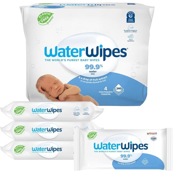Toallitas húmedas para bebés WaterWipes Original, 99.9% a base de agua, 240 unidades